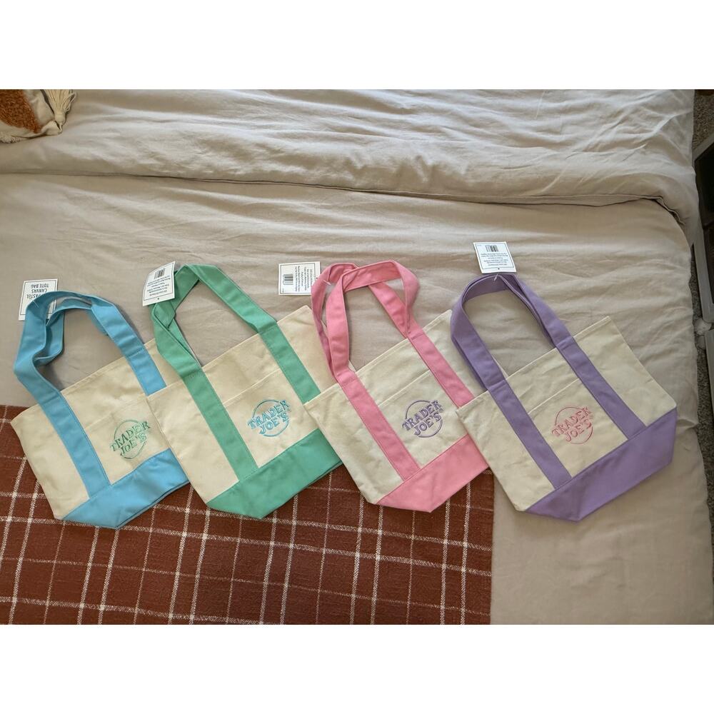 Complete Set of 4 Trader Joe's Pastel Canvas Mini Totes – NWT
